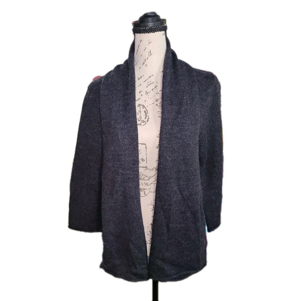 Marisa Christina 100% Merino Wool Open Cardigan Sweater Charcoal Gray Womens M